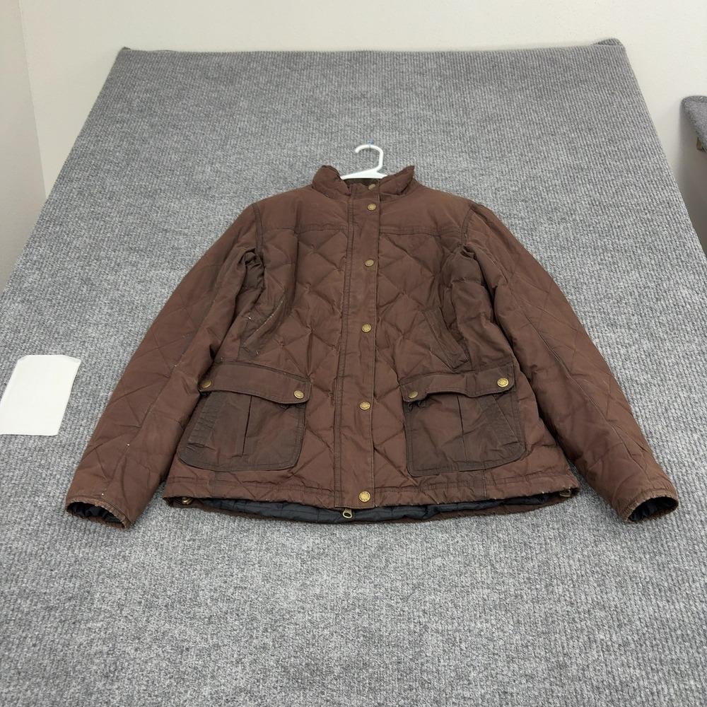 L.L. Bean Jacket Womens M Brown Cotton Down Quilted Downtek Mock Neck Barn Field